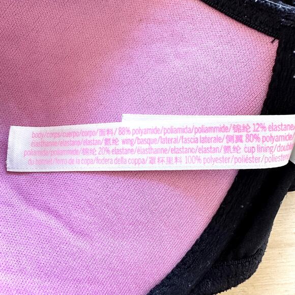 Pink Victoria Secret Date Push Up Bra Lace Racerback Underwired Floral Black 32C - Picture 6 of 8